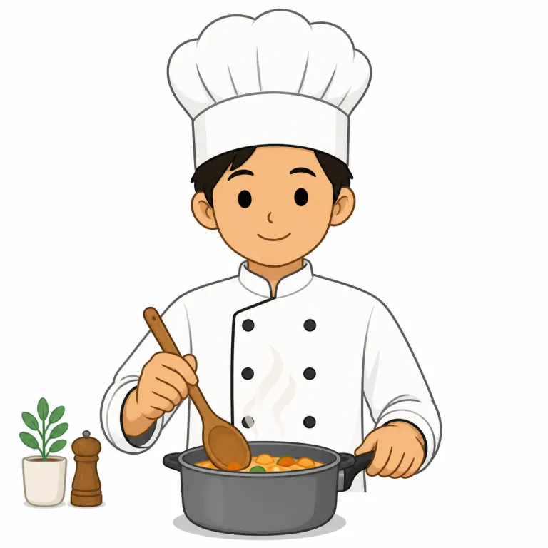 chef（シェフ・名詞）の覚え方イラスト — chef は、単に料理をする人ではなく、レストランやホテルで専門的に料理を作るプロの料理人として覚えます