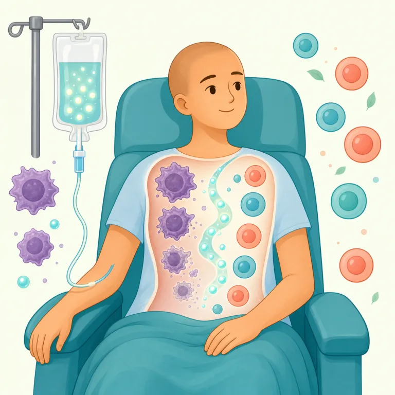 chemotherapeutic（化学療法の・形容詞）の覚え方イラスト — chemotherapy（化学療法）を知っていれば、chemotherapeutic はそこからそのまま広げて覚えやすい語です