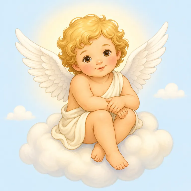 cherub（愛らしい子、（絵画などの）天使の幼子・名詞）の覚え方イラスト — angel よりも、絵画に出てくる丸顔・小さな翼・赤ちゃんっぽさまで含む語だとまとめて覚えると残りやすいです