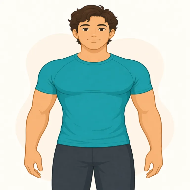 chesty（胸の厚い、胸の発達した・形容詞）の覚え方イラスト — chest は「胸」です