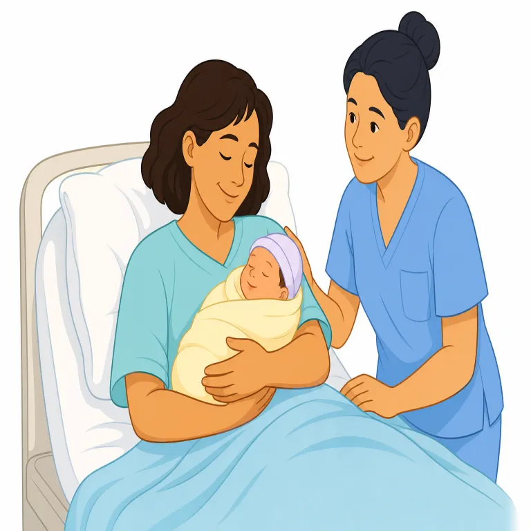 childbirth（出産・名詞）の覚え方イラスト — child + birth で、そのまま「子どもが生まれること」