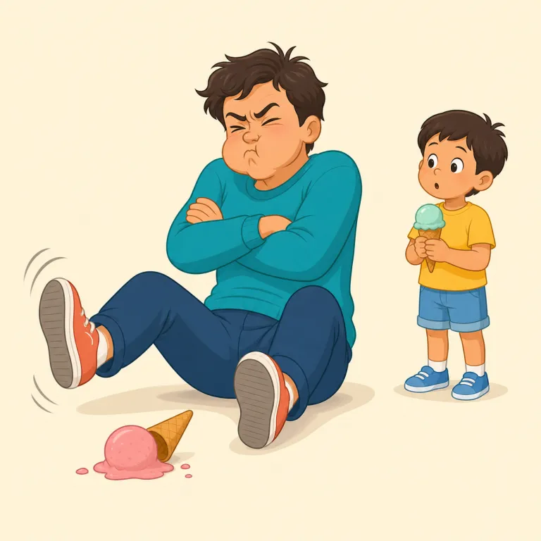 childishly（幼稚に・副詞）の覚え方イラスト — childishly は child（子ども）→ childish（子どもっぽい、未熟な）→ childishly（子どもっぽく）と段階で覚えると定着しやすいです