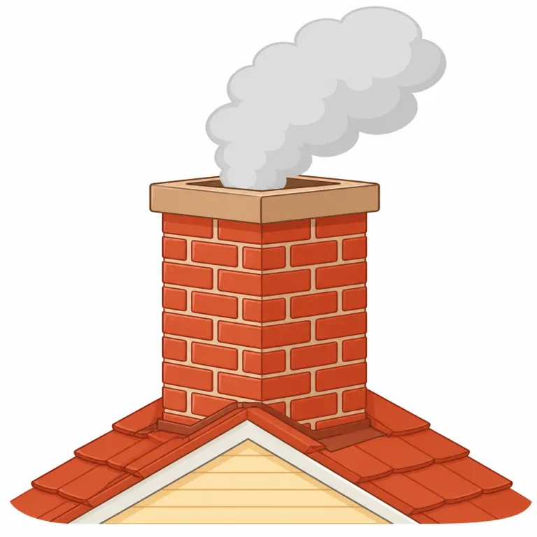 chimney（煙突・名詞）の覚え方イラスト — fireplace とセットで覚えると定着しやすい語です
