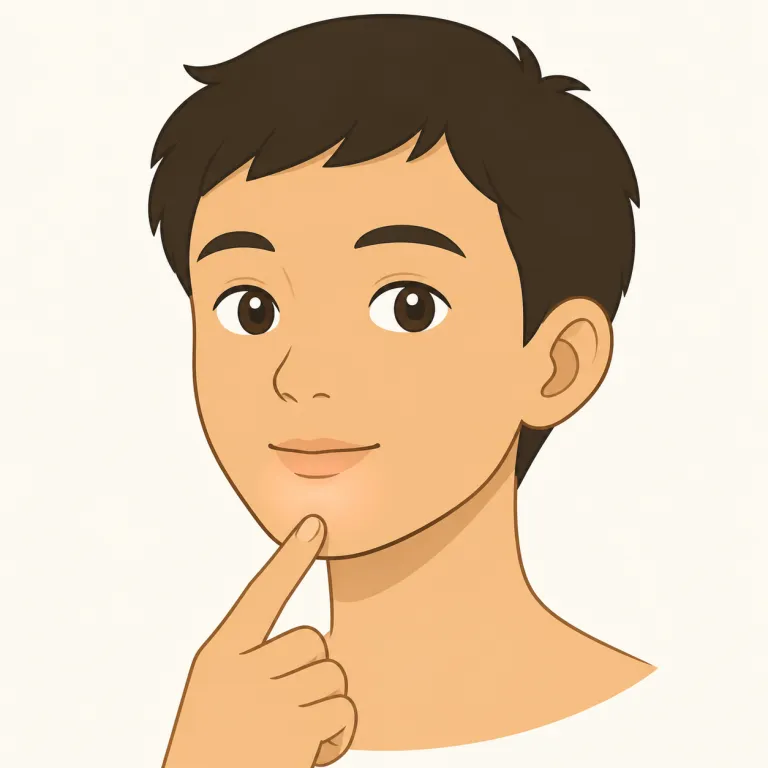 chin（あご・名詞）の覚え方イラスト — chin は「顔の前に見える、突き出たあご先」と押さえると覚えやすいです