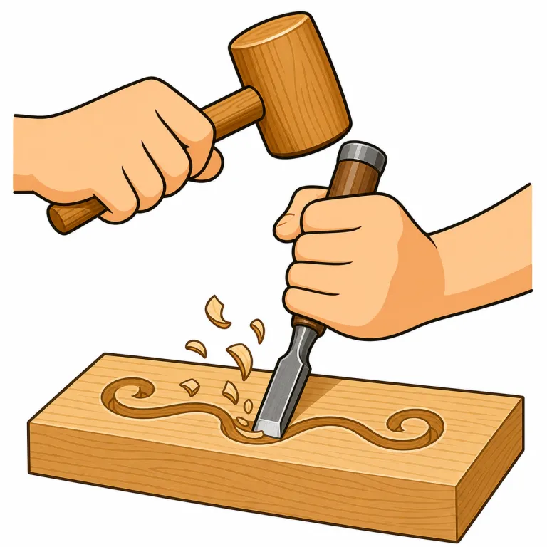 chisel（のみで彫る・verb）の覚え方イラスト