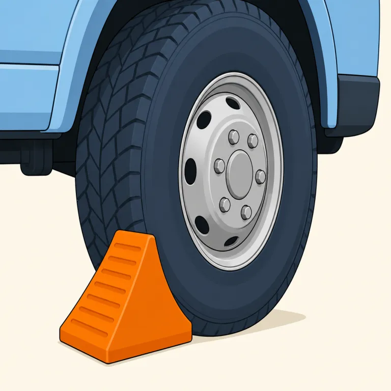 chock（くさび / 車止め・名詞）の覚え方イラスト — chock はまず wheel chock という固まりで覚えると定着しやすい