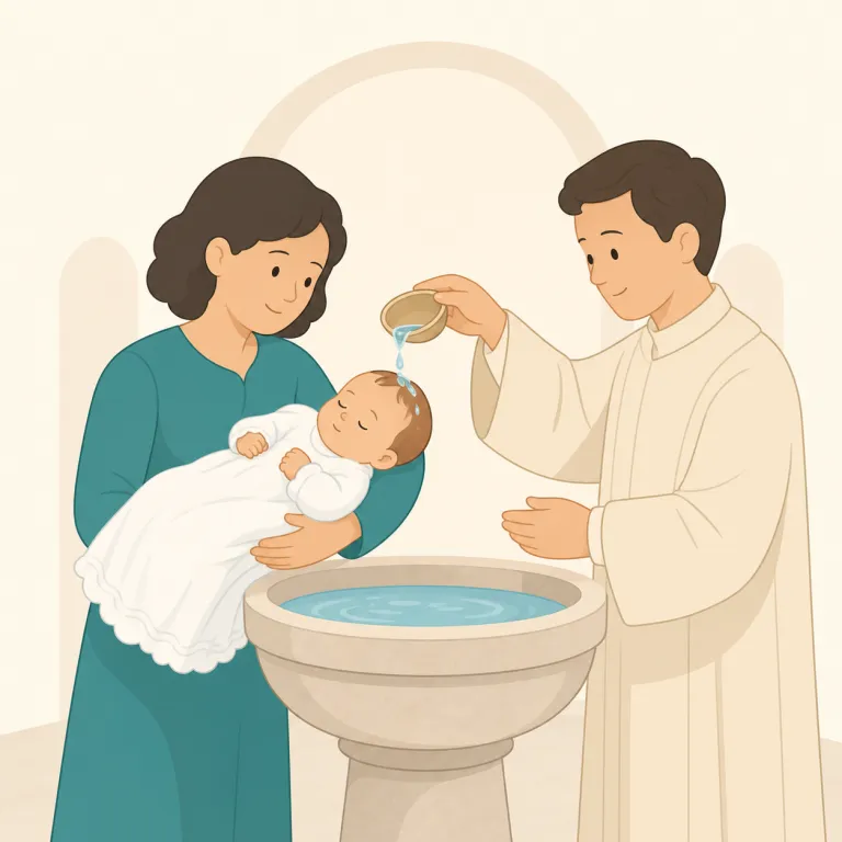 christening（洗礼式・名詞）の覚え方イラスト — Christ- が見えたら、まず Christian や Christmas と同じ「キリスト教の場面」を連想すると入口が作れます