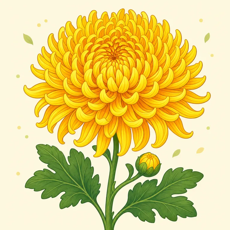 chrysanthemum（菊・名詞）の覚え方イラスト — とても長い花名なので、まずは一語丸ごとではなく「chrysan- / -themum」の2かたまりで見ると覚えやすいです