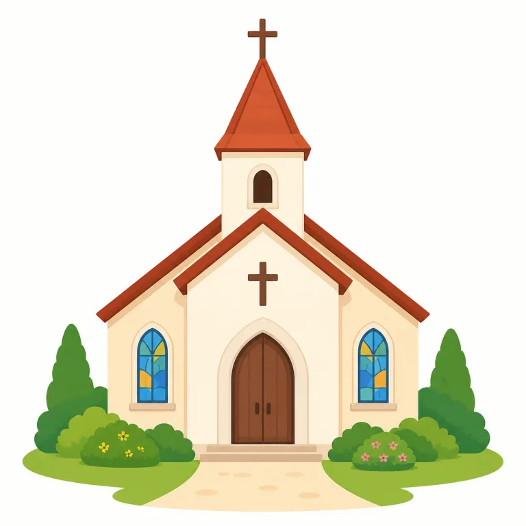 church（教会・名詞）の覚え方イラスト — church は、キリスト教の礼拝に使われる建物としての「教会」をまず押さえます