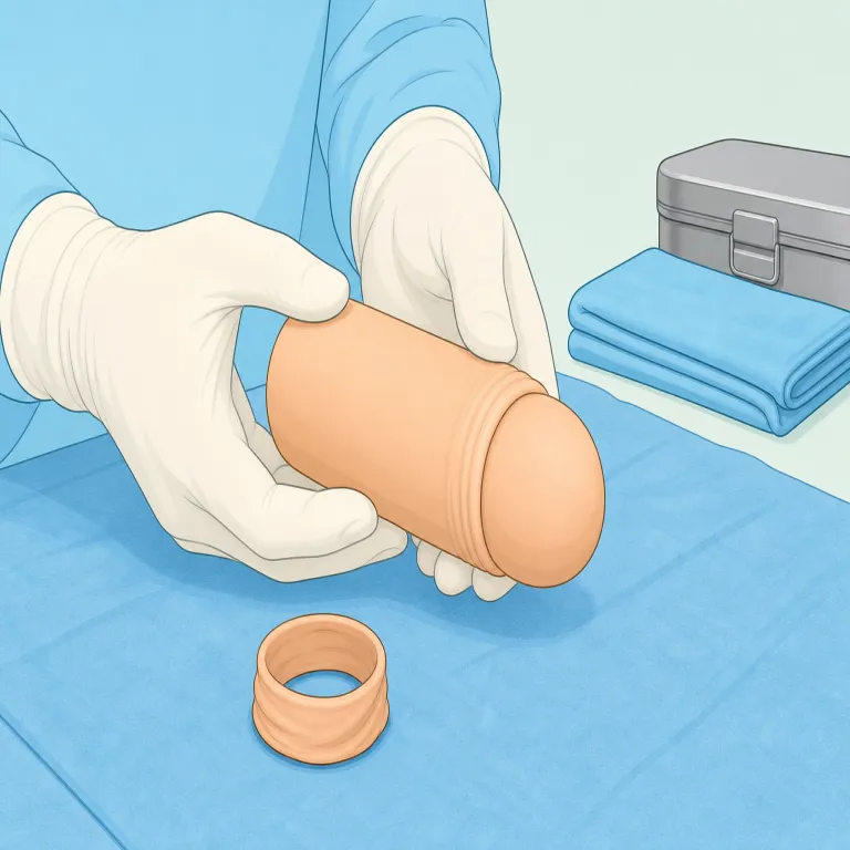 circumcision（割礼・名詞）の覚え方イラスト — まず `cision` を見たら、`decision` や `incision` と同じく「切る」系の語だと気づくと覚えやすいです
