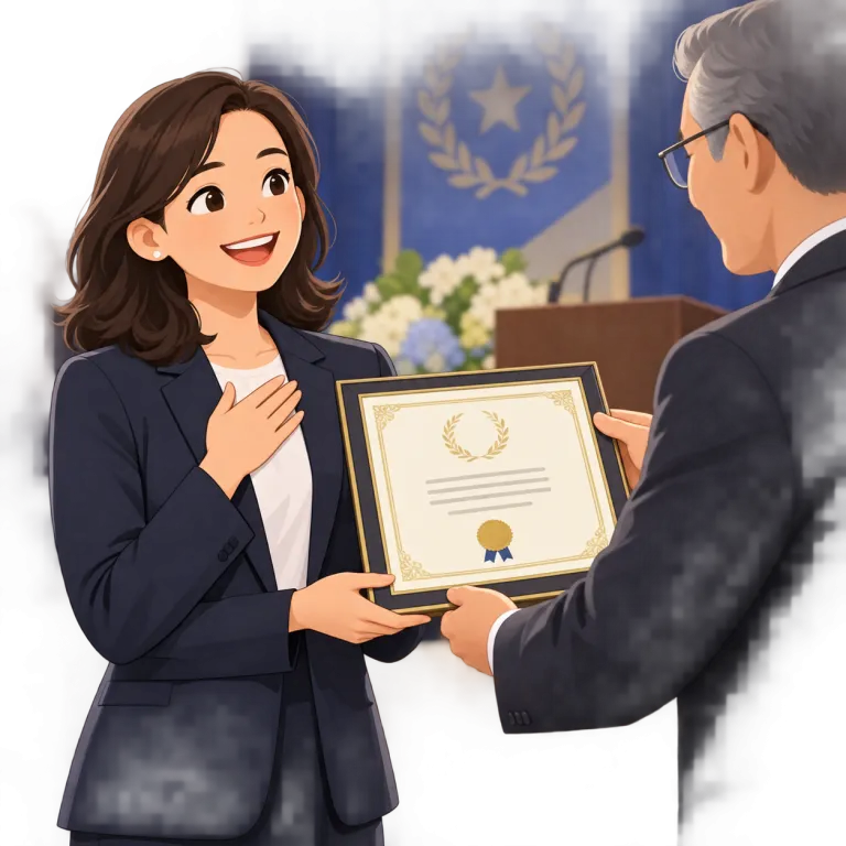 citation（功績に対する公式表彰・noun）の覚え方イラスト