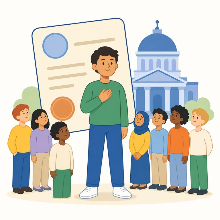 citizenship（市民権・名詞）の覚え方イラスト — このエントリでは citizenship を「国籍」ではなく、市民として認められる権利・責任を含む「市民権」として覚えます
