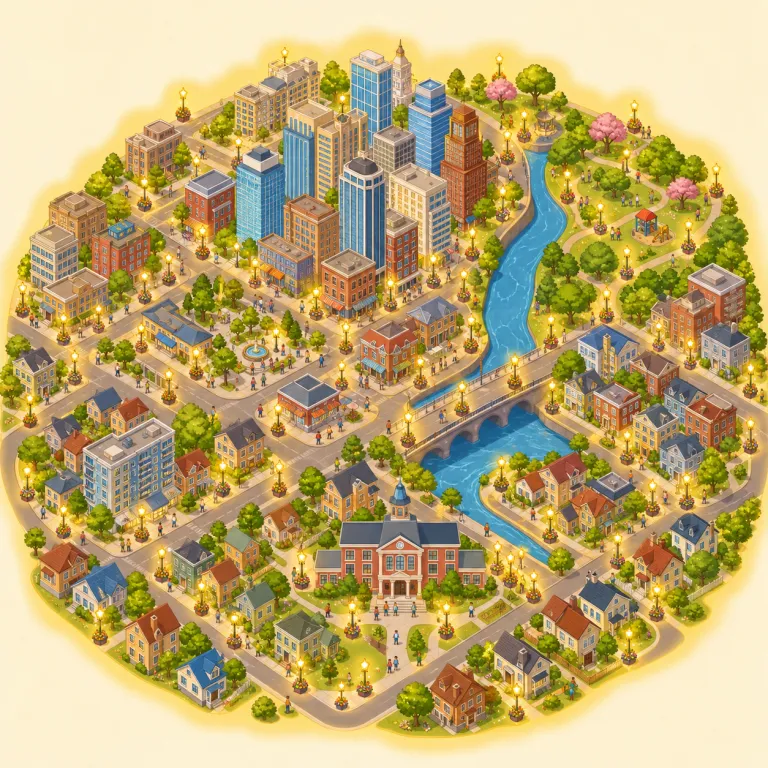 citywide（市全域の・形容詞）の覚え方イラスト — city「市」＋ wide「全体に広がって」で、「市の端から端まで及ぶ」とイメージすると覚えやすいです