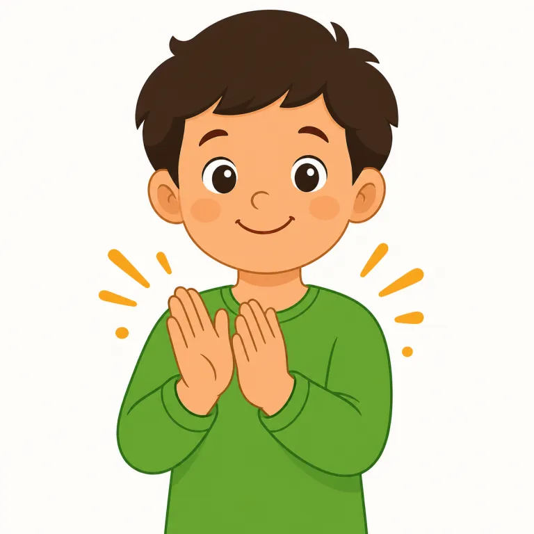 clap（拍手する・動詞）の覚え方イラスト — clap は両手をパッと打ち合わせる動作と、その音を表す語