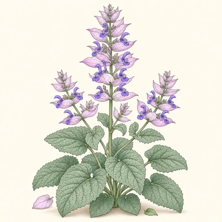 clary（オニサルビア・名詞）の覚え方イラスト — 覚えるときは単独の clary より、頻出のセット clary sage で覚えるのが近道です