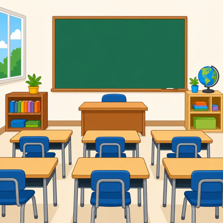 classroom（教室・名詞）の覚え方イラスト — class と room が見えれば「授業のための部屋」とそのまま取れるので覚えやすい語です