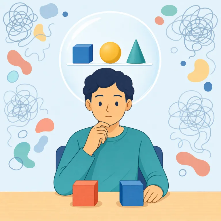 clear-headed（冷静な・形容詞）の覚え方イラスト — clear「澄んだ」と head「頭」を結びつけ、「頭の中が澄んでいる」とイメージすると覚えやすい語です