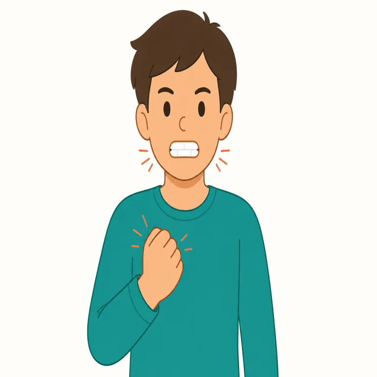 clench（固く握る・動詞）の覚え方イラスト — clench は close と音や形の近い「閉じる」系の動作として覚えるとよい