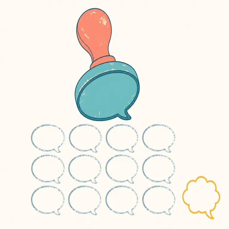 cliche（決まり文句・名詞）の覚え方イラスト — cliche は『何度も見聞きして新鮮味がない定番表現』とまとめると覚えやすい