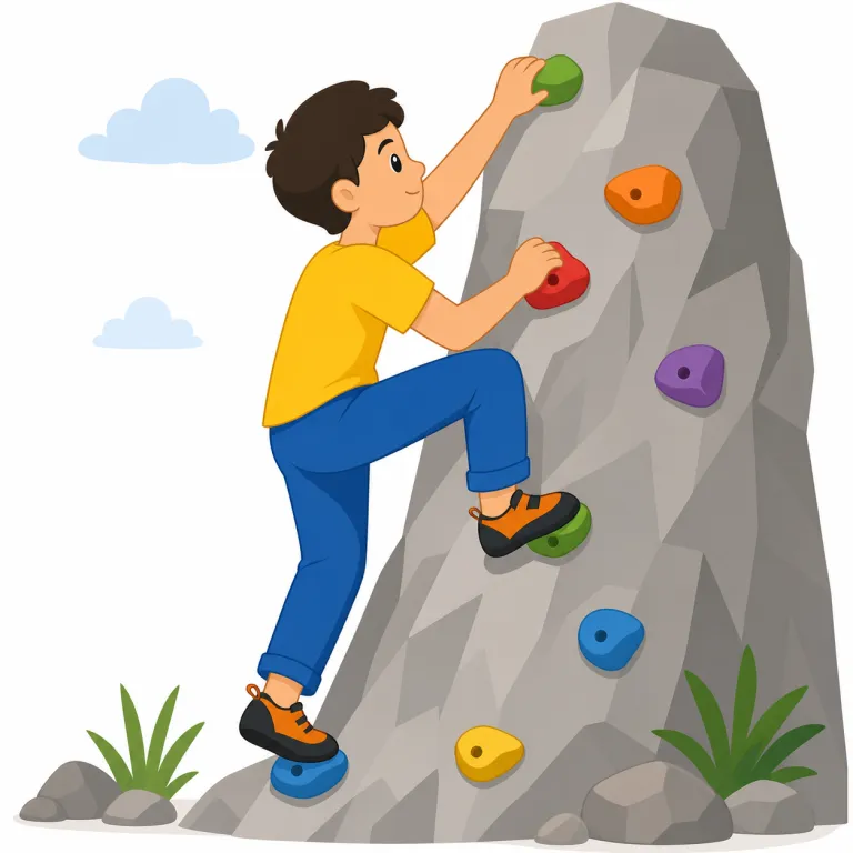 climb（登る、上昇する・動詞）の覚え方イラスト — climb は「上に行く」動詞の中でも、ただ上がるのでなく“手足や段差を使って一歩ずつ上へ進む”像を核にすると残りやすい