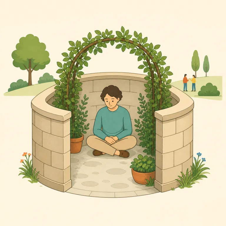 cloister（回廊・名詞）の覚え方イラスト — 「修道院の中庭をぐるりと囲む通路」を一枚の絵として覚えるとよい