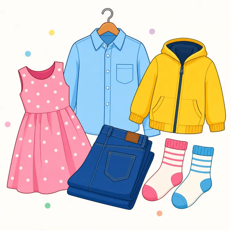 clothes（服・名詞）の覚え方イラスト — まず "wear clothes" をひとかたまりで覚えると定着しやすい語です