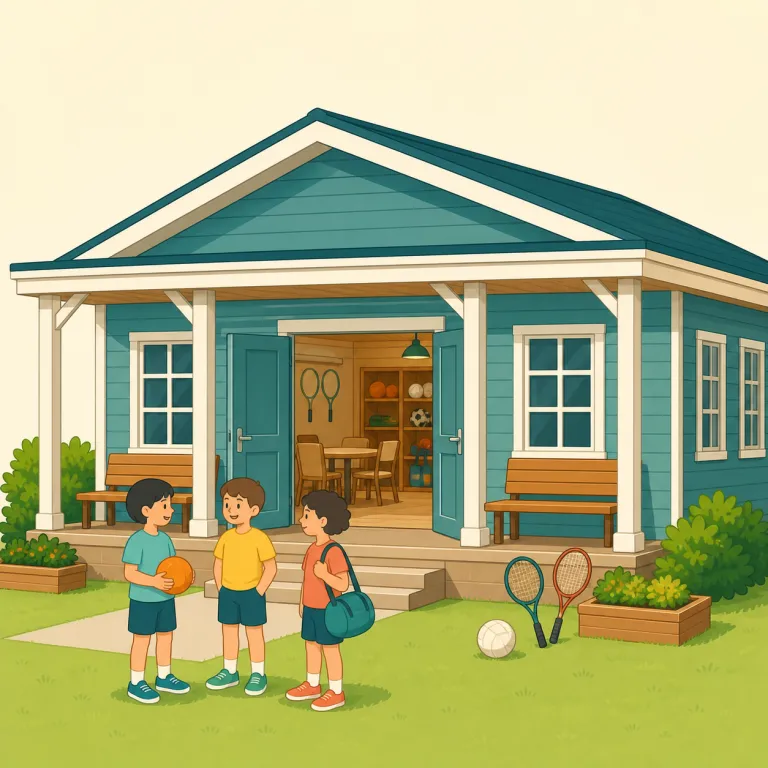 clubhouse（クラブハウス・名詞）の覚え方イラスト — clubhouse は club + house の直球な複合語で、「クラブそのもの」ではなく「クラブのための建物」と分けて覚えると定着しやすいです