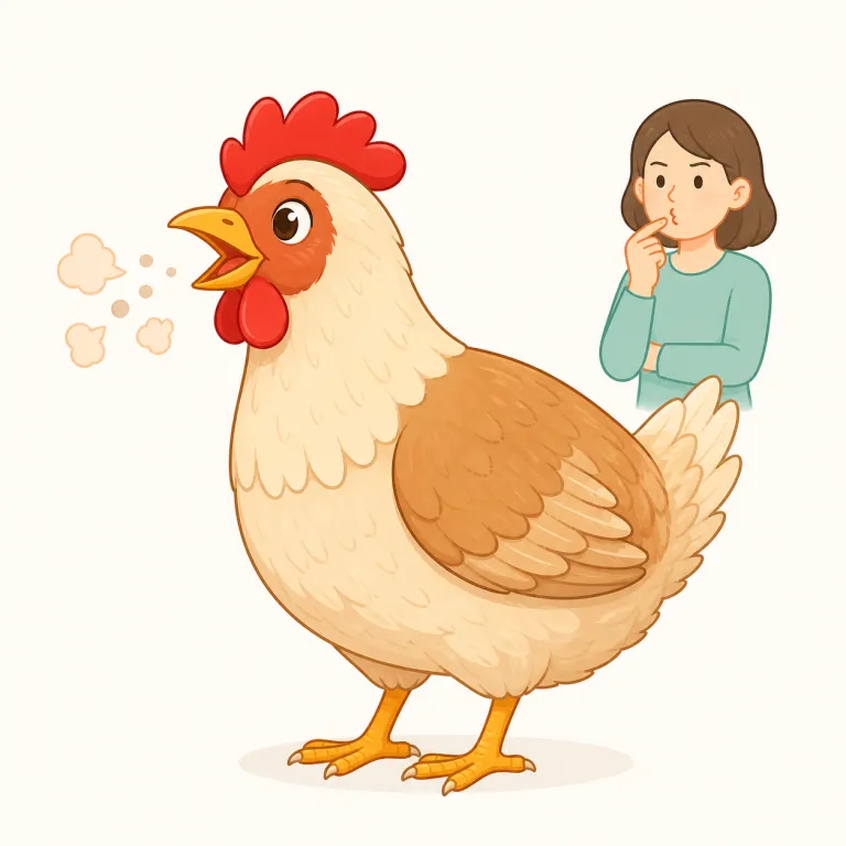 cluck（コッコッ鳴く・舌打ちなどの不満表現・動詞）の覚え方イラスト — まず「chicken」と結びつけて覚えるのが近道です