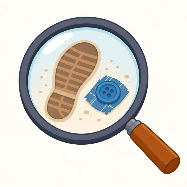 clue（手がかり・名詞）の覚え方イラスト — clue は mystery, detective, crime scene, puzzle などで、謎や事件を解くために見つかる具体的な情報や証拠を表します