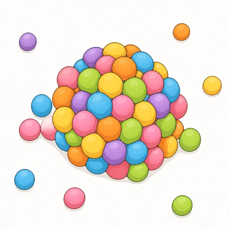 clumping（固まる・動詞）の覚え方イラスト — clump を知っていれば、その -ing 形で「ばらばらの物が clump（塊）になっていく最中」と捉えると覚えやすいです