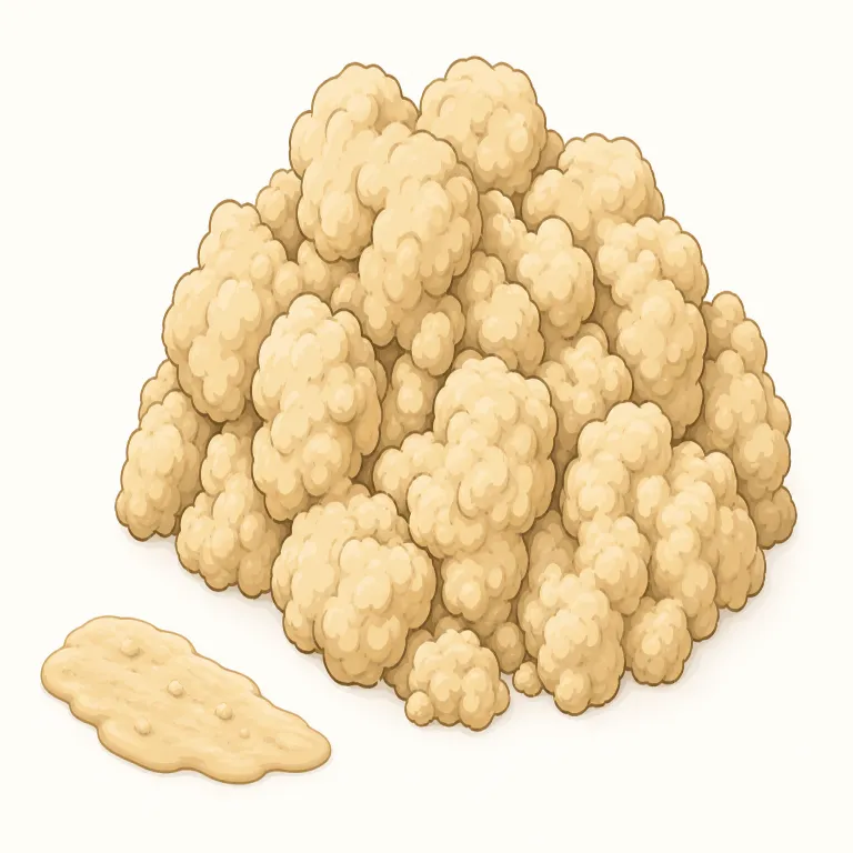 clumpy（塊状の・形容詞）の覚え方イラスト — clump「塊」を知っていれば、そのまま「塊っぽい」と広げると覚えやすいです