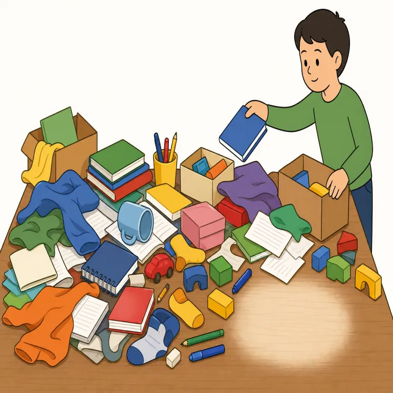 clutter（物を散らかす、雑然と置く・動詞）の覚え方イラスト — cluster（集まり・群れ）を知っていると結びつけやすい語
