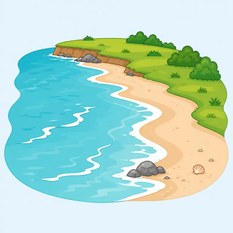 coast（海岸、沿岸・名詞）の覚え方イラスト — ニュースや地理表現のかたまりで覚えると使いやすい語です