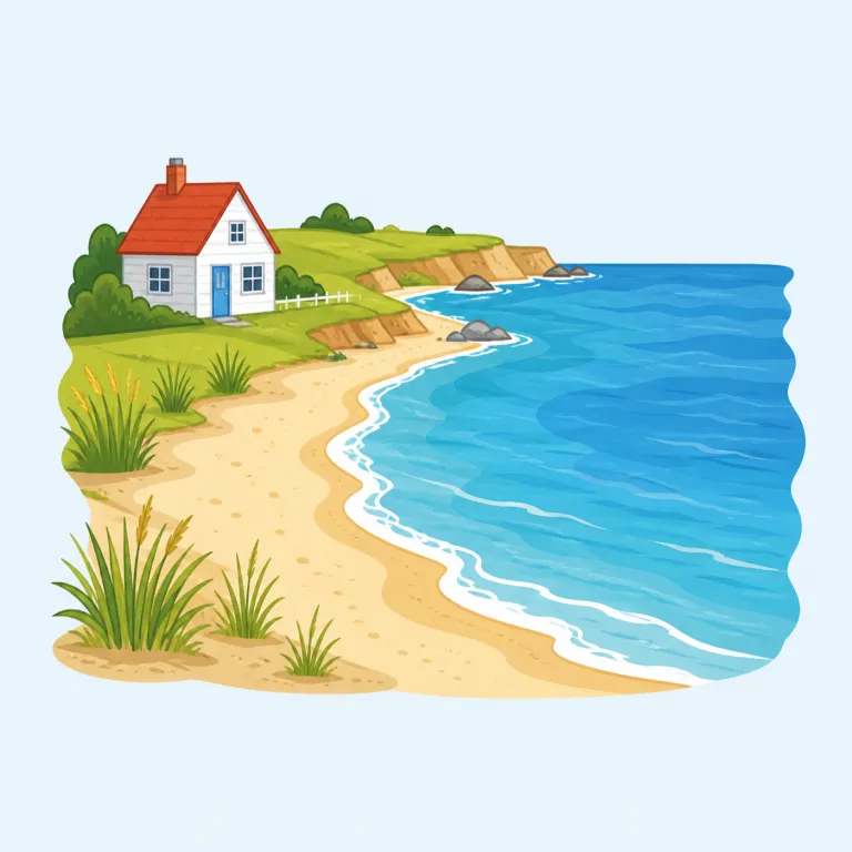 coastal（沿岸の、海岸の・形容詞）の覚え方イラスト — coast「海岸」が分かれば、その形容詞形が coastal