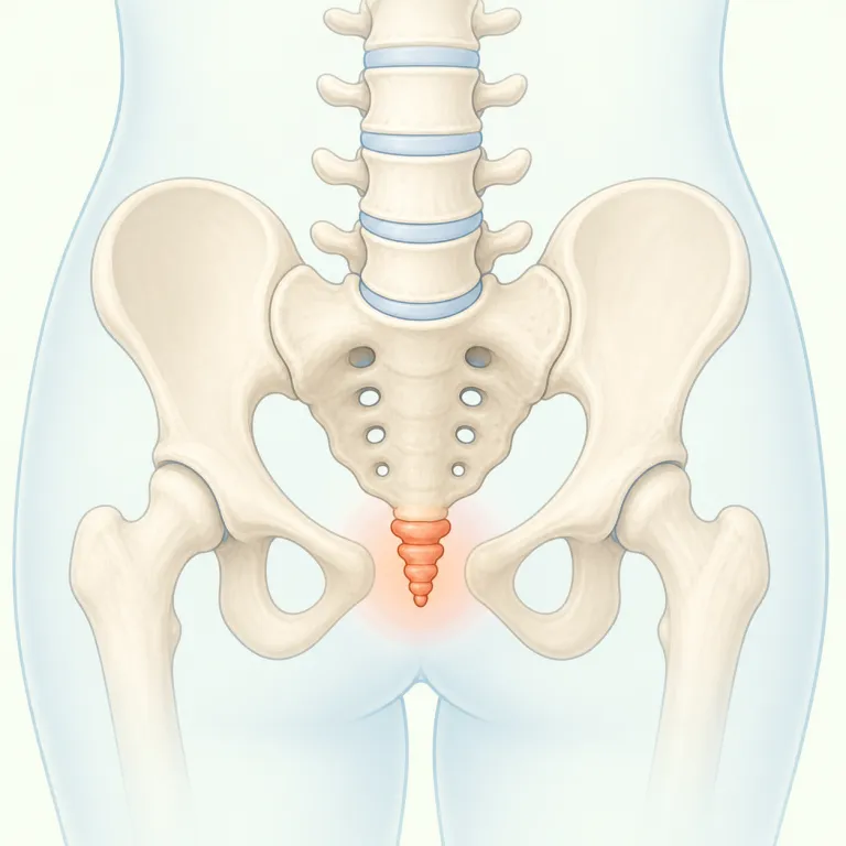 coccyx（尾てい骨・名詞）の覚え方イラスト — 日常語ならまず tailbone と結びつけるのが近道です