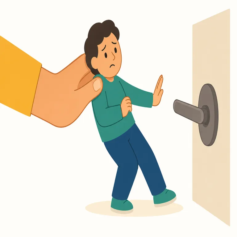 coerce（強制する・動詞）の覚え方イラスト — force を知っていると覚えやすい語で、coerce は単に「やらせる」ではなく、脅し・圧力・立場の弱さにつけ込んで、相手の意思に反して無理に従わせる感じ