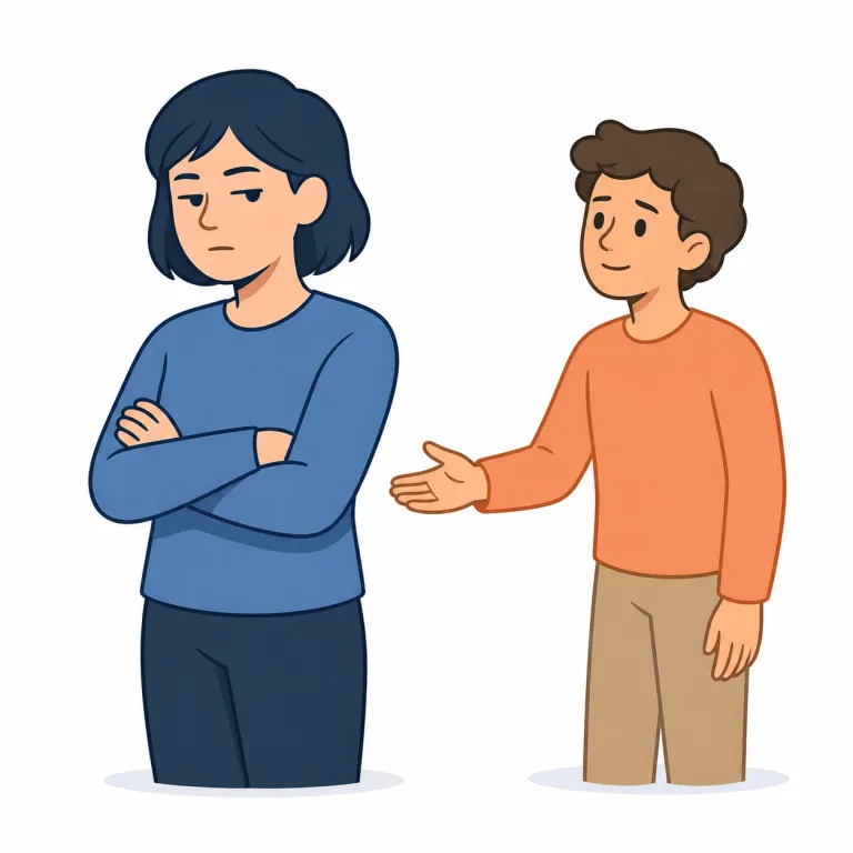 cold（冷淡な・形容詞）の覚え方イラスト — 対人場面の cold は、表情や言葉から心の温度が感じられないイメージで覚える
