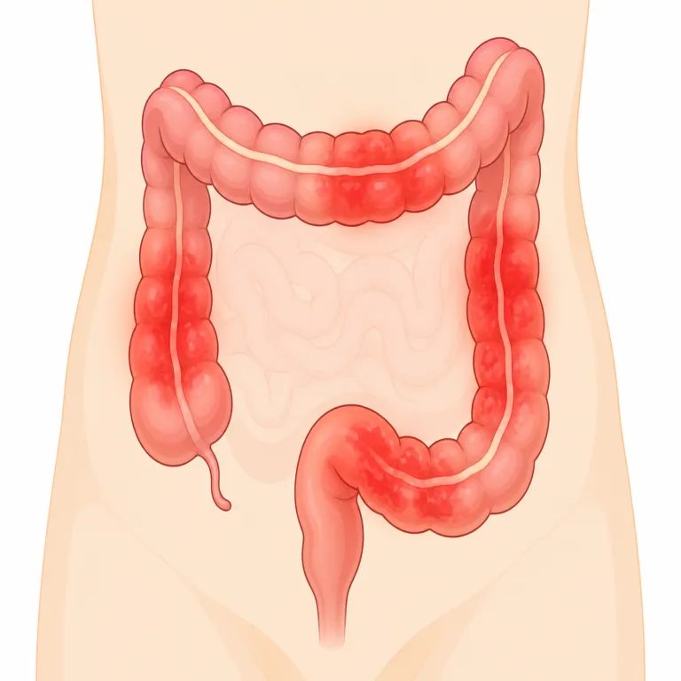 colitis（大腸炎・名詞）の覚え方イラスト — 医療英語では、語尾の -itis が見えたらまず「炎症」を疑う、という型で覚えると効率がいいです