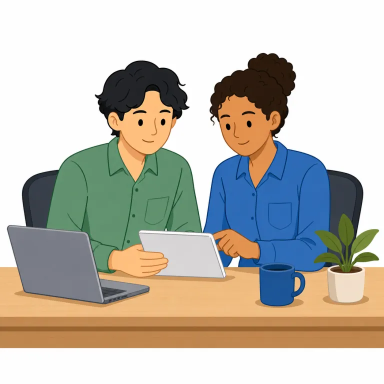 colleague（同僚・名詞）の覚え方イラスト — co-/col- は cooperate, collaborate の「一緒に」の仲間