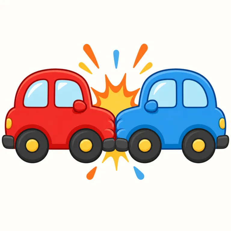collide（衝突する・動詞）の覚え方イラスト — collide は、車・小惑星・粒子・人など、二つの物体が互いに動いてきて強くぶつかる場面で使う語です