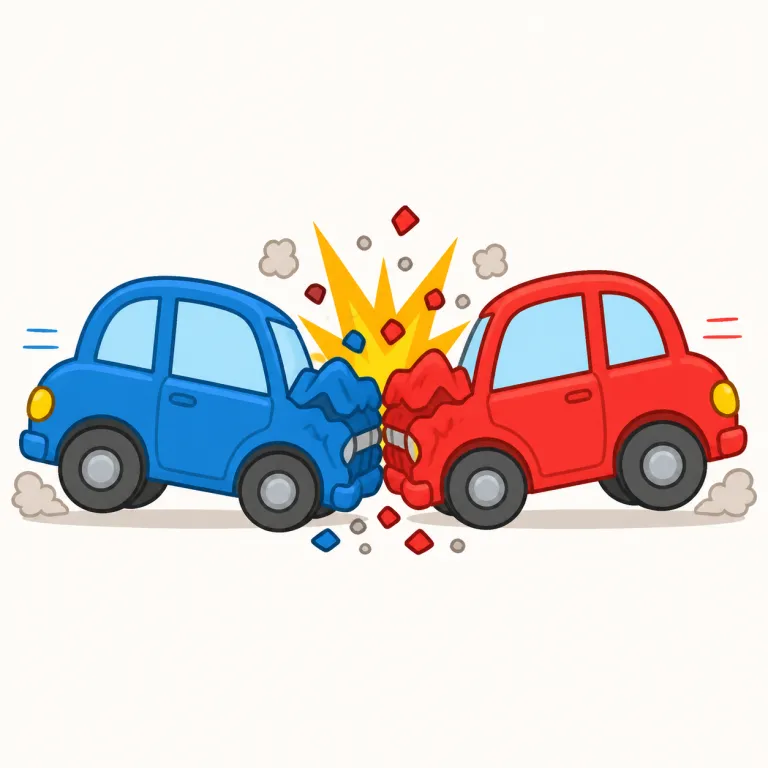 collision（衝突・名詞）の覚え方イラスト — まず動詞 collide「衝突する」を先に押さえると覚えやすいです
