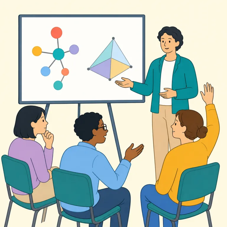 colloquium（学術討論会・名詞）の覚え方イラスト — colloquial（口語の）を知っていると、colloqu- は「話すこと・ことば」周辺の形だとつながります