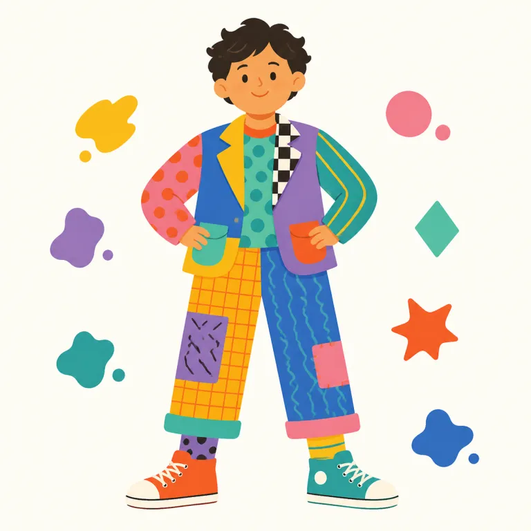 colorful（カラフルな・形容詞）の覚え方イラスト — このエントリの colorful は、基本義の「色彩豊かな」とは別に、日本語の外来語としての「カラフルな」という受け止め方を押さえるためのものです