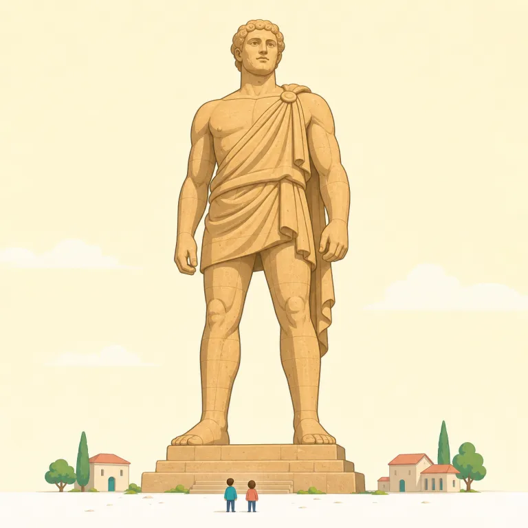colossus（巨像・名詞）の覚え方イラスト — まず colossal「巨大な」を知っていると覚えやすく、colossus はその名詞版として「巨大な像」「並外れて大きく強い存在」と取ると定着します