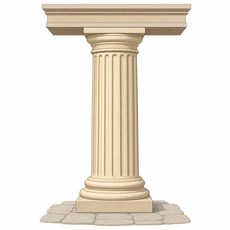 column（柱・名詞）の覚え方イラスト — column を建築の語として見ると、細く高く立ち、上の重さを受ける「柱」を指します