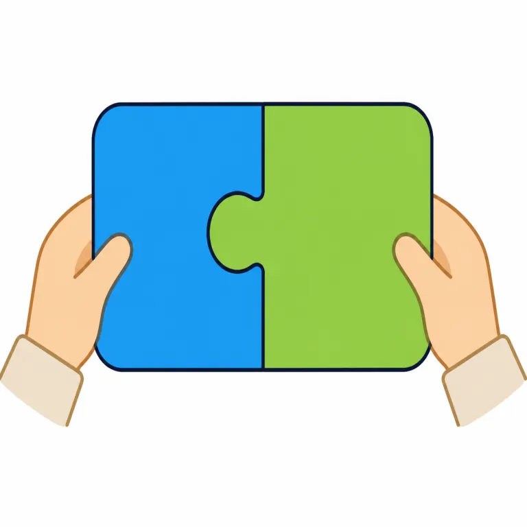 combine（結合する・動詞）の覚え方イラスト — combine は com-「共に」から、「別々だったものを一緒に働かせる」と考えると覚えやすいです