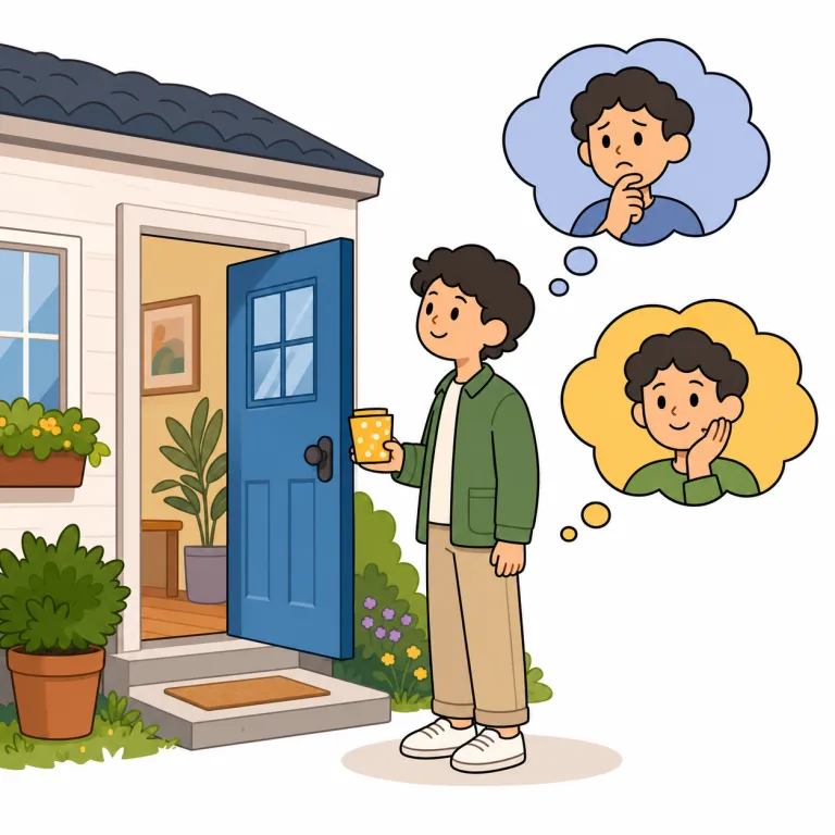 come around（立ち寄る、考えを変える・句動詞）の覚え方イラスト — come around は、come「来る」と around「周りへ・相手側へ」の組み合わせとして考えると整理しやすい句動詞です