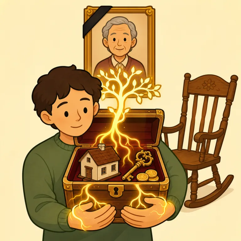 come into（相続する・phrasal_verb）の覚え方イラスト