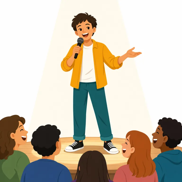 comedian（コメディアン・名詞）の覚え方イラスト — comedy が分かれば意味はかなり取りやすい語
