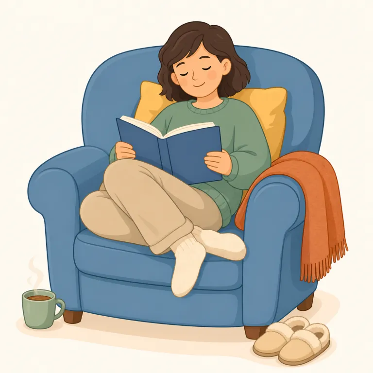 comfortably（快適に・副詞）の覚え方イラスト — このエントリでは comfortably を、身体や気分が心地よい状態で「快適に」と動作する意味に絞って覚えます
